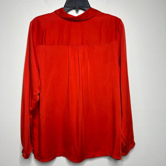 J. Jill Button Front Long Sleeve Blouse Top Orange Red Size M Modal Office Boho - Picture 9 of 13